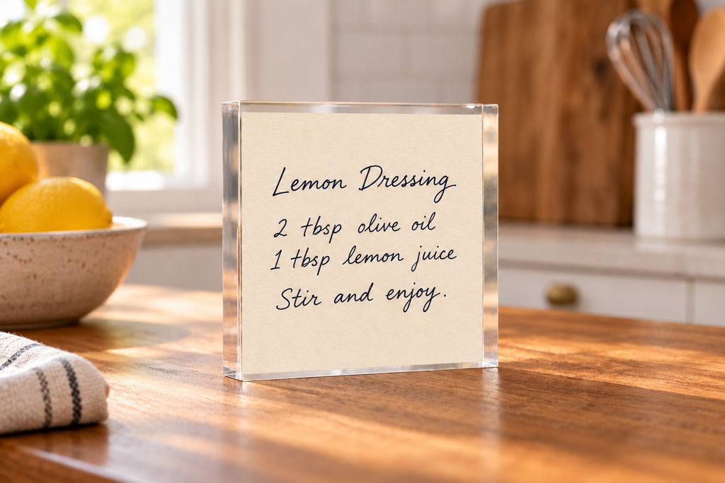 Handwriting and Recipe Photos on an Acrylic Block: Size and Layout