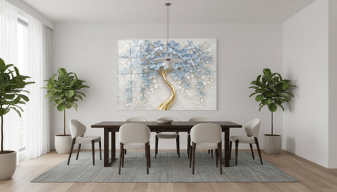 Glass Wall Art Prints Blue Flowers UV Printing Glass Art Decor