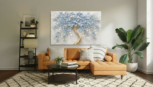 Glass Wall Art Prints Blue Flowers UV Printing Glass Art Decor